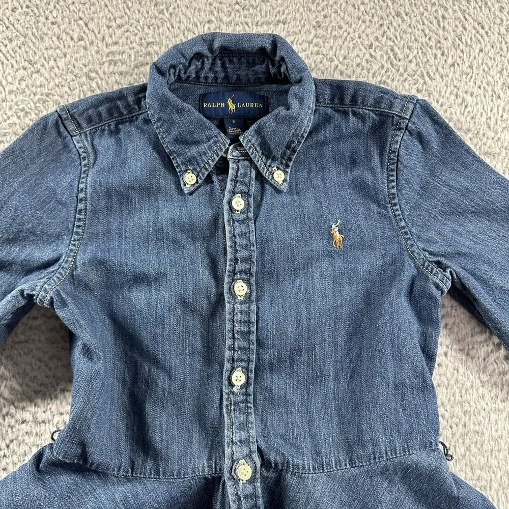Polo Ralph Lauren Denim Shirt Dress A Line Youth‎ Girls 6 Flowy Pockets